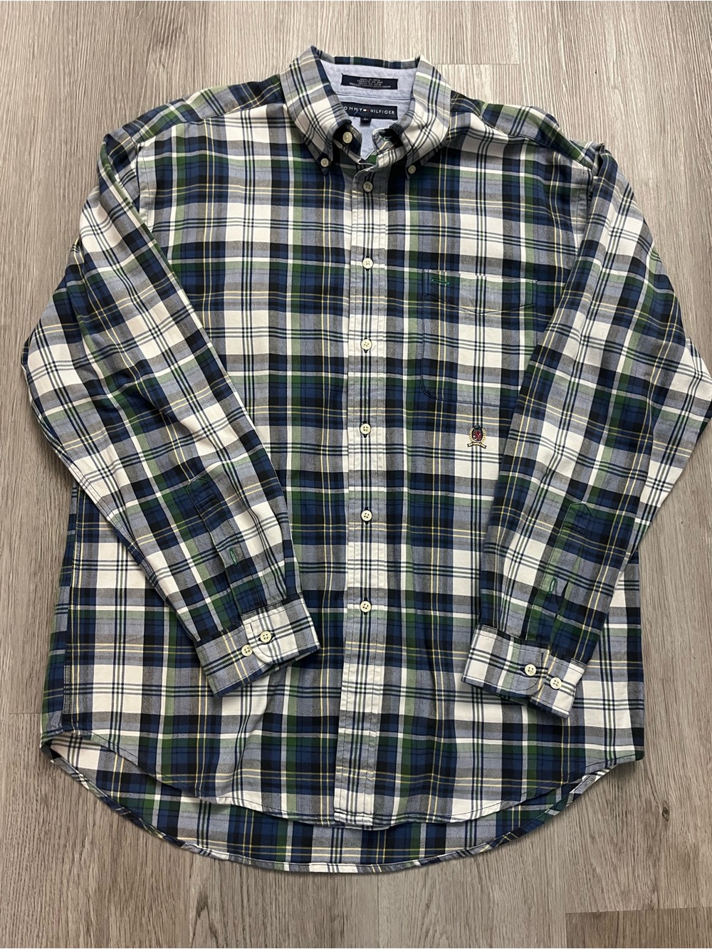261–Tommy Hilfiger Blue, Green & White Plaid Button-Down Shirt